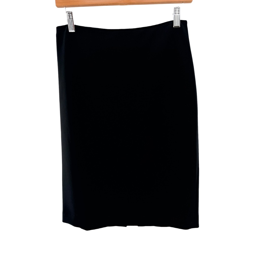 St John Caviar Black Pencil Skirt Sz 4 Made in USA Back Vent Professional Office